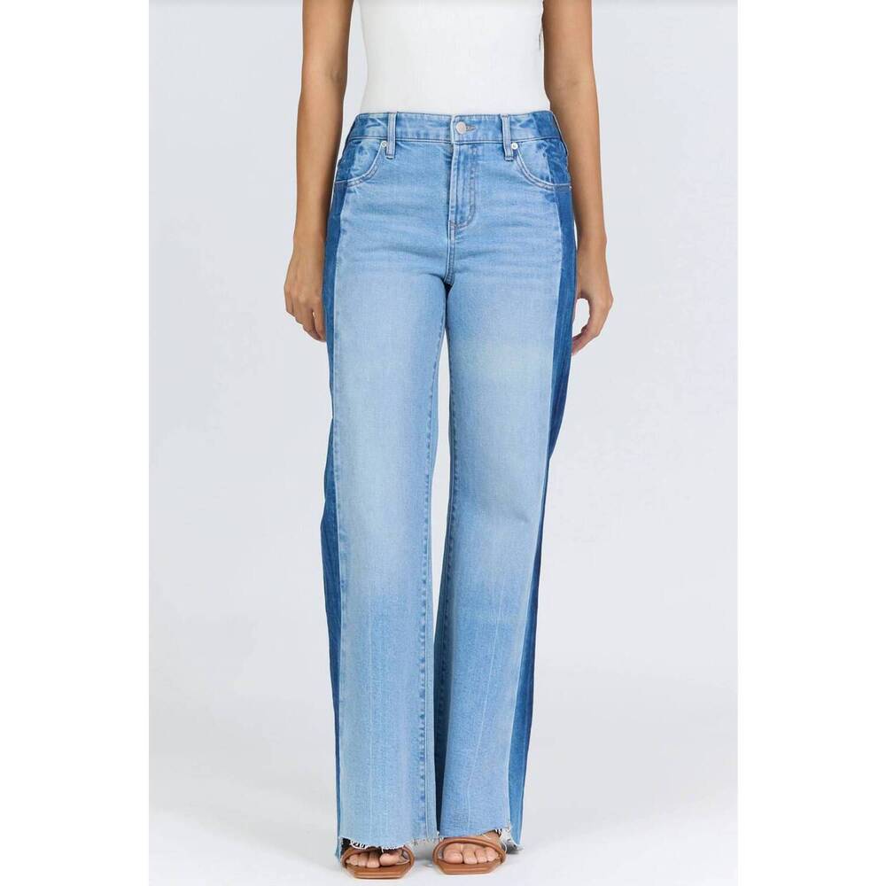 NEW DEAR JOHN DENIM becker fiona high rise wide leg jeans in tuxedo stripe - Picture 1 of 5